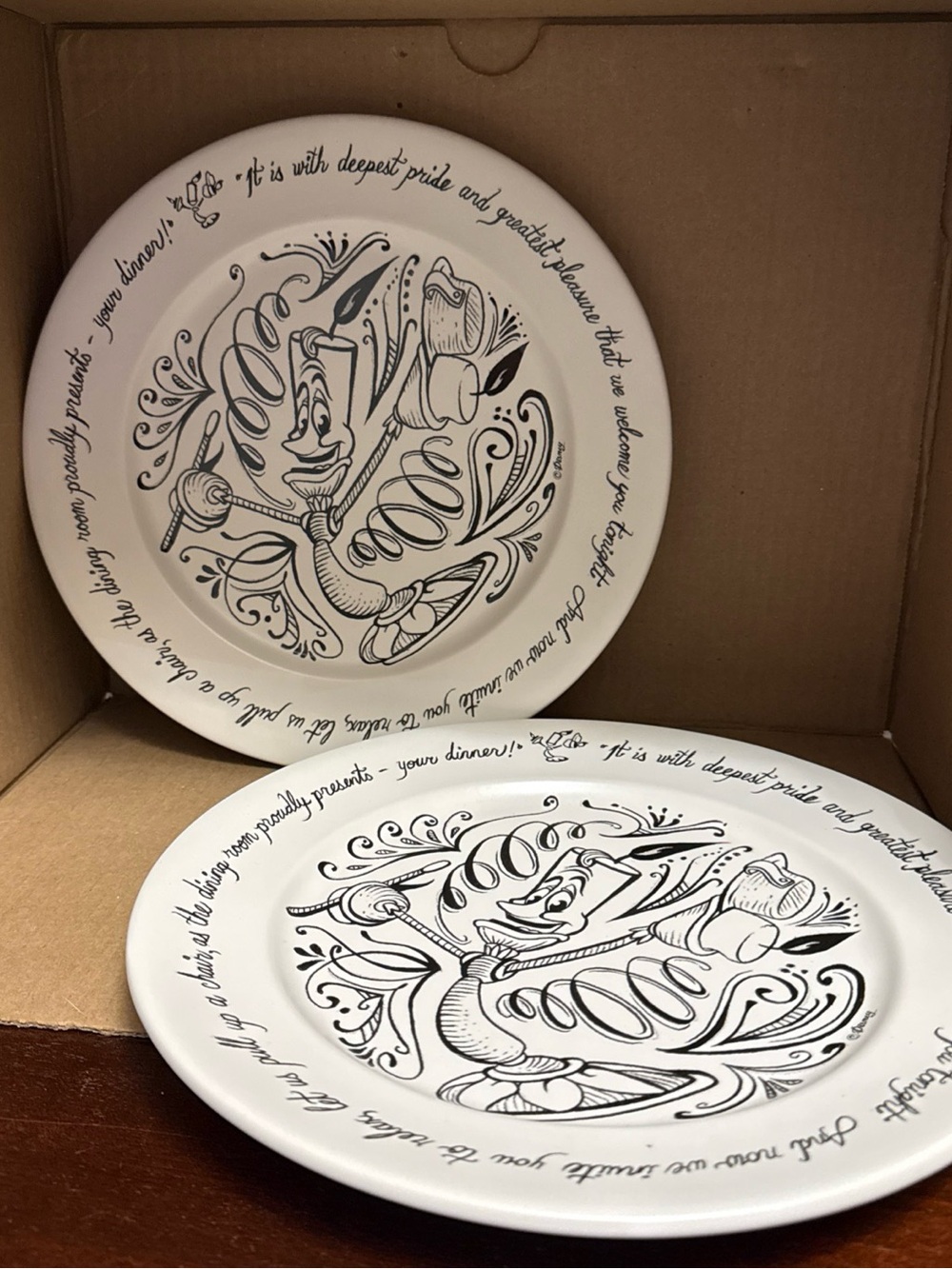 2 Disney Parks Beauty and the Beast Lumiere Chalk Dinner Plates